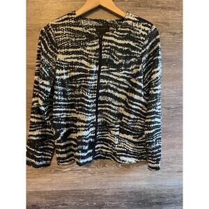 Office Career Zebra Jacket Sz Small Elegant Zipper Timeless Classic